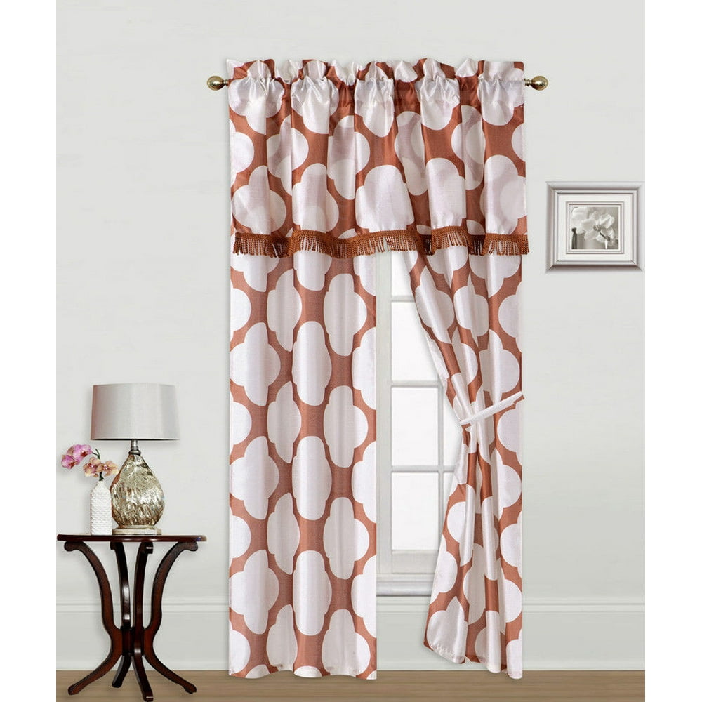 5PC SET SOLID ROD POCKET WINDOW CURTAIN WITH VALANCE AND TIE BACK R3Ivory Rust