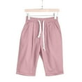 thumbnail image 4 of CHUOU Women Summer Cotton Pants Plus Size High Waisted Shorts Lacing Beach Workout Pocket Five Point Pants, 4 of 5