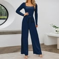 thumbnail image 2 of sususu Women's Jumpsuit Long Sleeve Square Neck Belted Wide Leg Romper Outfit Elegant Casual Loose Overalls,Navy,XL, 2 of 5