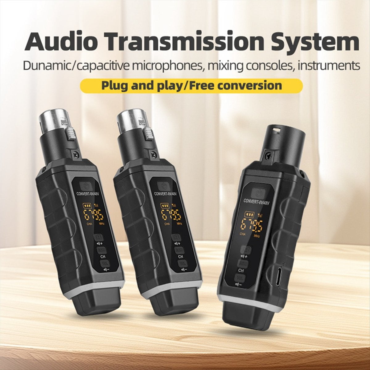 UHF Professional Microphone Wireless Converter XLR Transmitter Receiver for Dynamic Microphone Guitar Audio Mixer