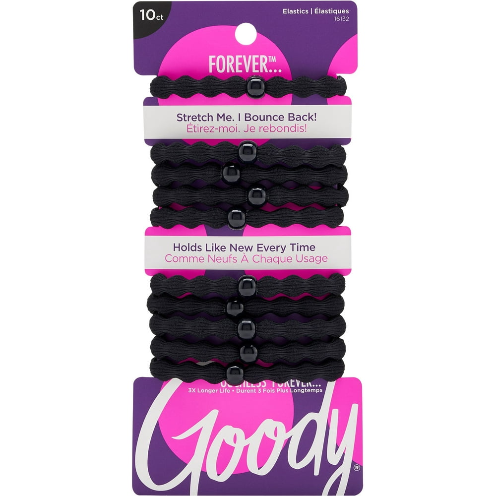Goody Goody Forever Hair Elastics, Long Lasting Black Hair Ties, 10