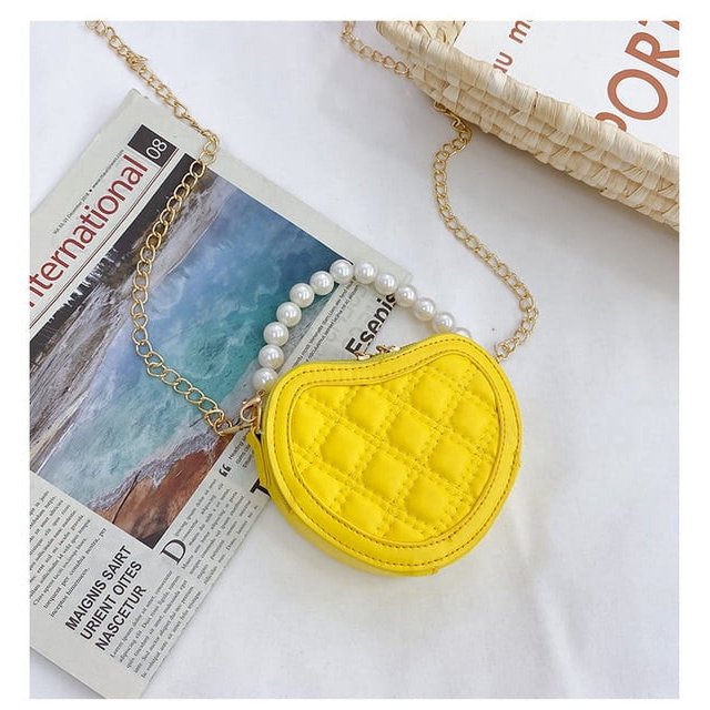 LinYooLi Mini Coin Wallet Pouch Pearl Handle Girls Shoulder Bag Princess Hand Bags Kids Purses Cute Childrens Heart-shaped Crossbody Bag
