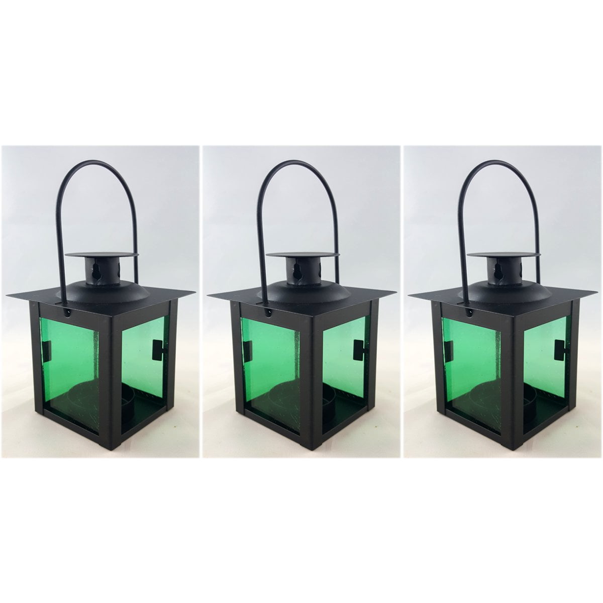 Mini Lantern With Green Glass Tealight Candle Holder Set of 3