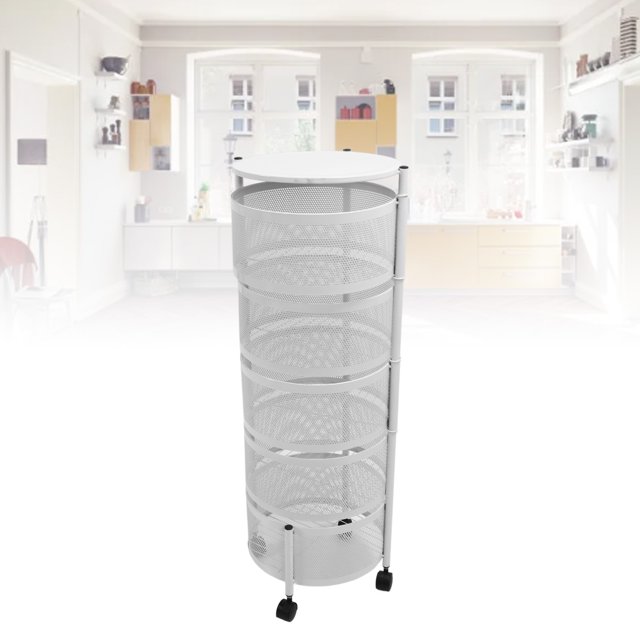 Kitchen Rotating Basket, Raised Fence Kitchen Rotating Storage Rack Multifunctional Durable Carbon Steel for Fruit Black,White
