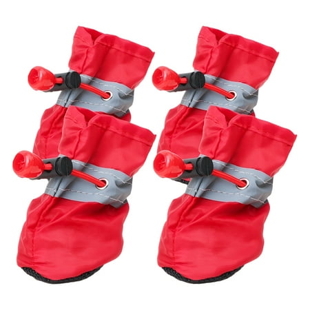 TELOLY 4Pcs Dog Shoes Night Safety Dog Boots Reflective Touch Dog Shoes Large Size Dogs Red 4.2*3.2cm