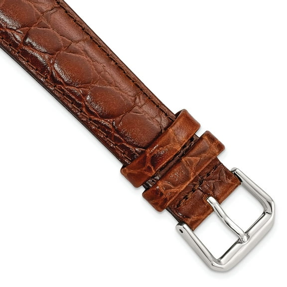 16mm Short Brown Alligator Grain Leather with Silver-tone Buckle 6.75 inch Watch Band