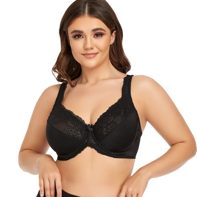 Women's Underwire Lace Unlined Everyday Bra Minimizer Full Coverage  Bralette 44G 