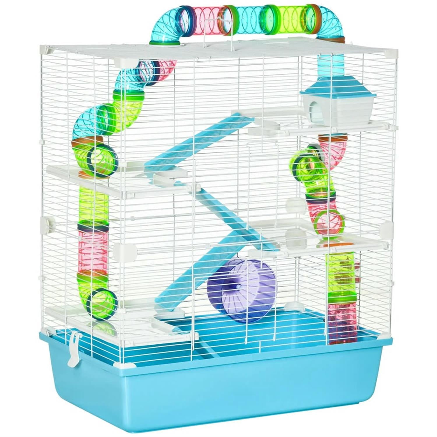 Kadyn 23" 5 Tiers Hamster Cage, Rodent Gerbil Mouse Mice Rat Wire Cage with Exercise Wheels and Water Bottle for Small Animal Habitats, Blue
