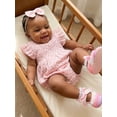 thumbnail image 4 of BemeyourBBs Newborn Baby Girl Summer Clothes Smocked Bubble Romper Cotton Linen Outfits Cherry Floral Print Crew Neck Flying Sleeve Bodysuit and Bow Headband 2 Pcs Set, 4 of 9