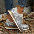thumbnail image 4 of Rokment Sparkly Sequin Fashion Sneakers Walking Shoes for Women Fall Winter Bling Breathable Mesh Patchwork Lace up Memory Foam Non Slip Running Tennis Casual Footwear Silver Size 9, 4 of 6