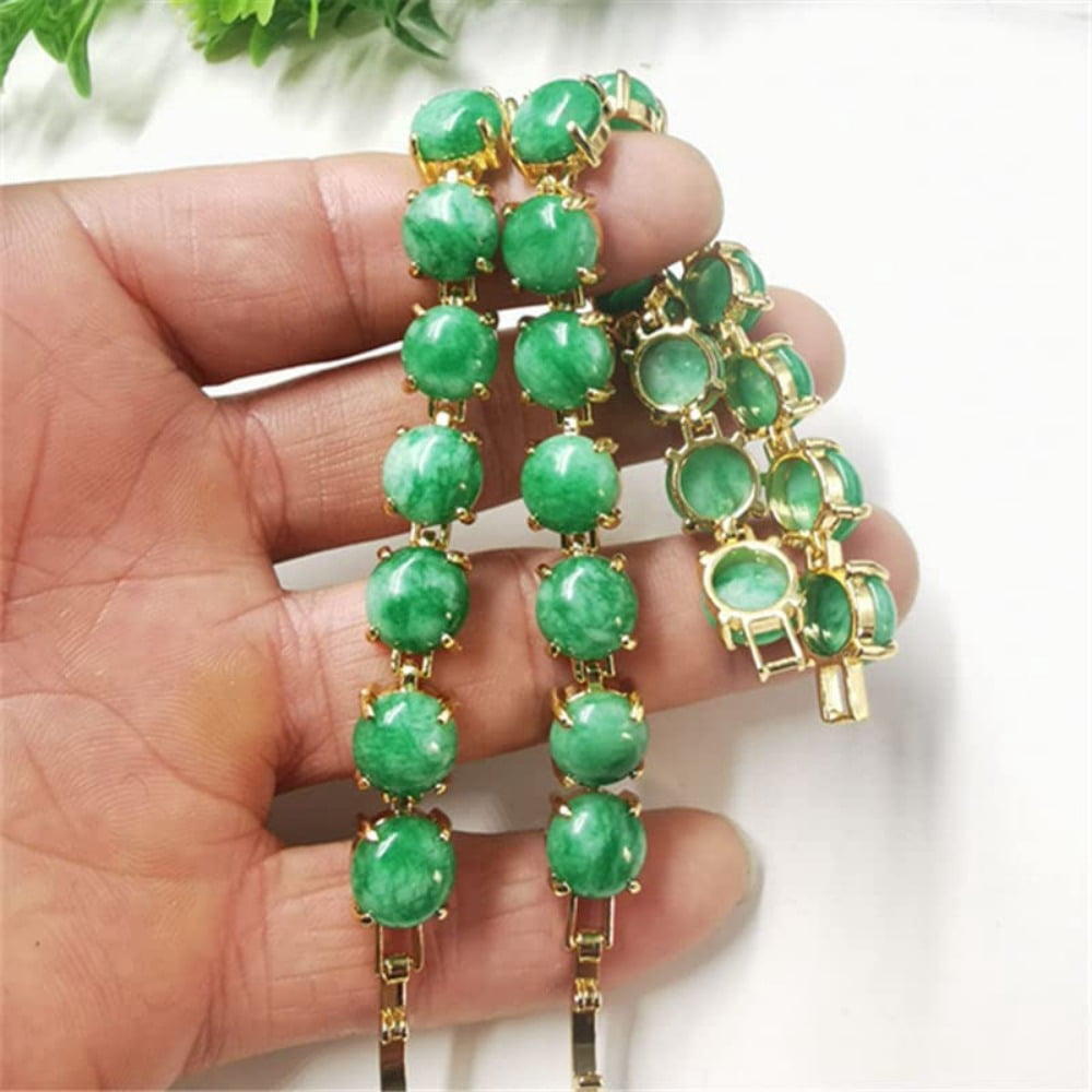 PAENENPH 14K Gold Natural Jade Bracelet，Stunning Green Gemstone for Women