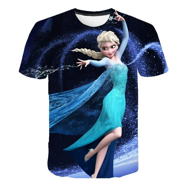 Chica Frozen Moda Camiseta de dibujos animados Niñas camiseta linda Ropa para niños Elsa Anna Camisas gráficas Disfraces aptos para niños tamaño 100-160cm9T Gao Jinjia LED