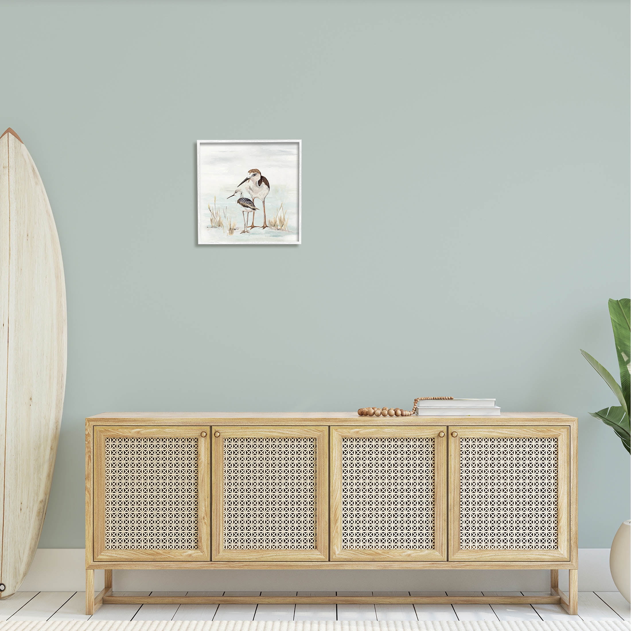 Sandpipers Duo Coastal Beach Bird Animals & Insects Graphic Art White Framed Art Print Wall Art