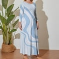 thumbnail image 5 of Large Size Abstract Light Blue Wavy Pattern Long Sleeved Dress Women Dress for Parties Elegant Chic Evening Dresses, 5 of 7