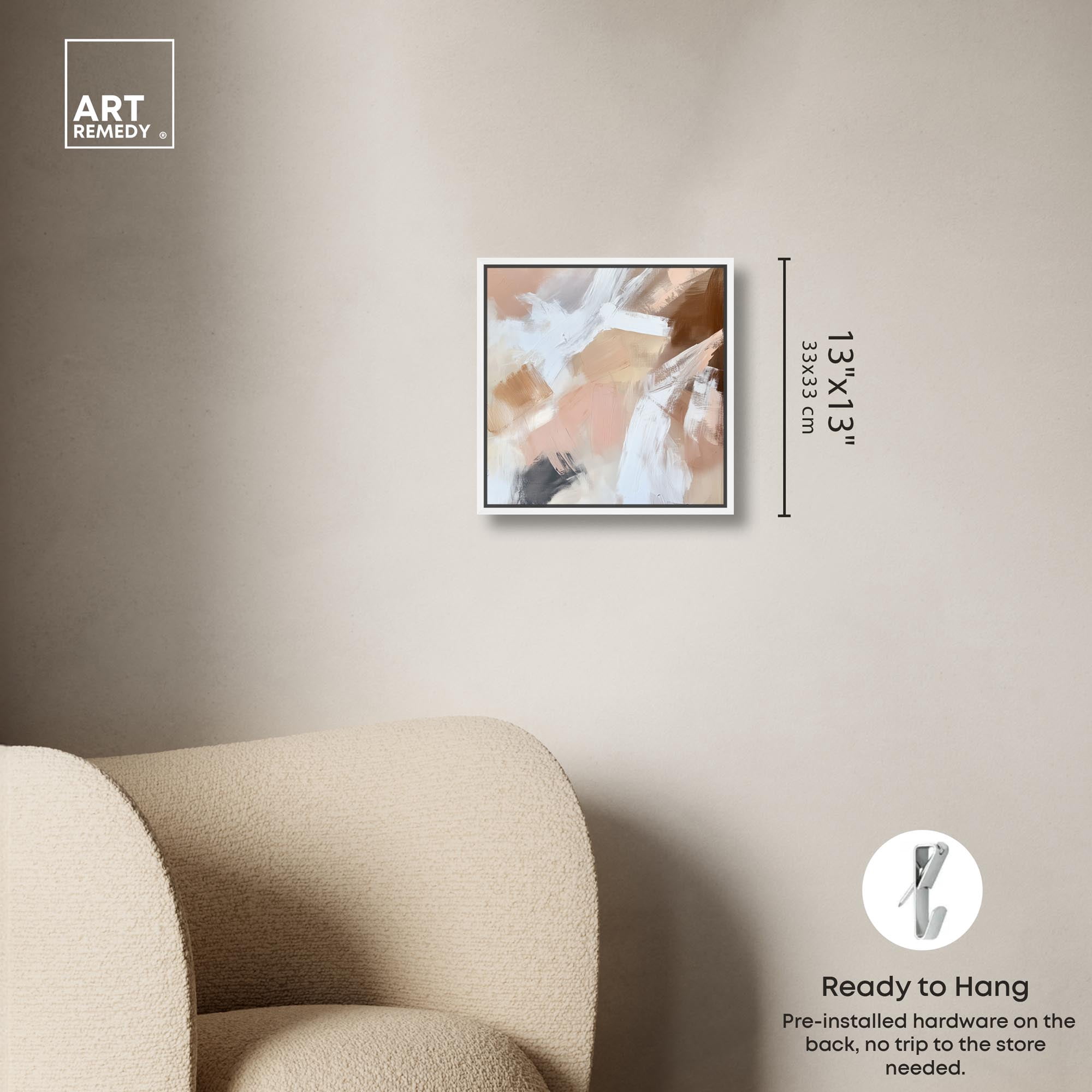 Taupe and Ash I Canvas Boho Minimalist by Art Remedy, White Frame, 12 x 12