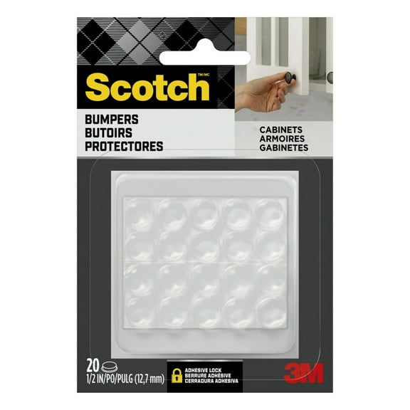 Scotch Adhesive Bumper Pads, Clear, Rubber Cabinet Door Stoppers, Self-Stick, 1/2 inch., 20 Pack