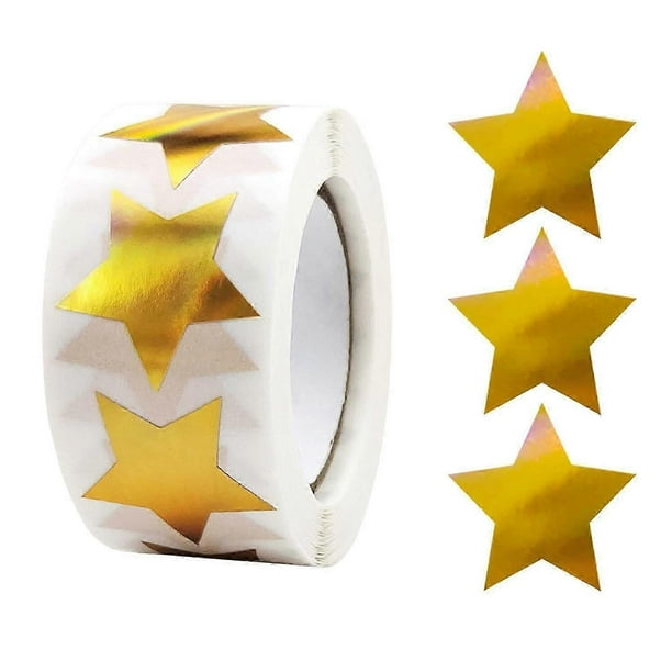 500 Pack Gold Star Stickers, 1 Roll Self-Adhesive Gold Stars, 1 Inch Reward Chart Stickers Metallic Holographic Star Stickers