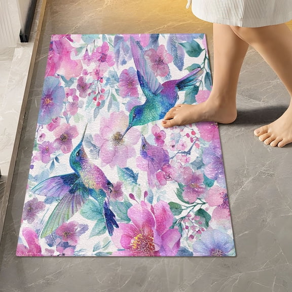 RMDQTR 16" × 24" Rectangle Shape Bathroom Rugs Plush Toilet Base Mat Soft Rugs Non Slip Absorbent Hummingbird Garden Pattern
