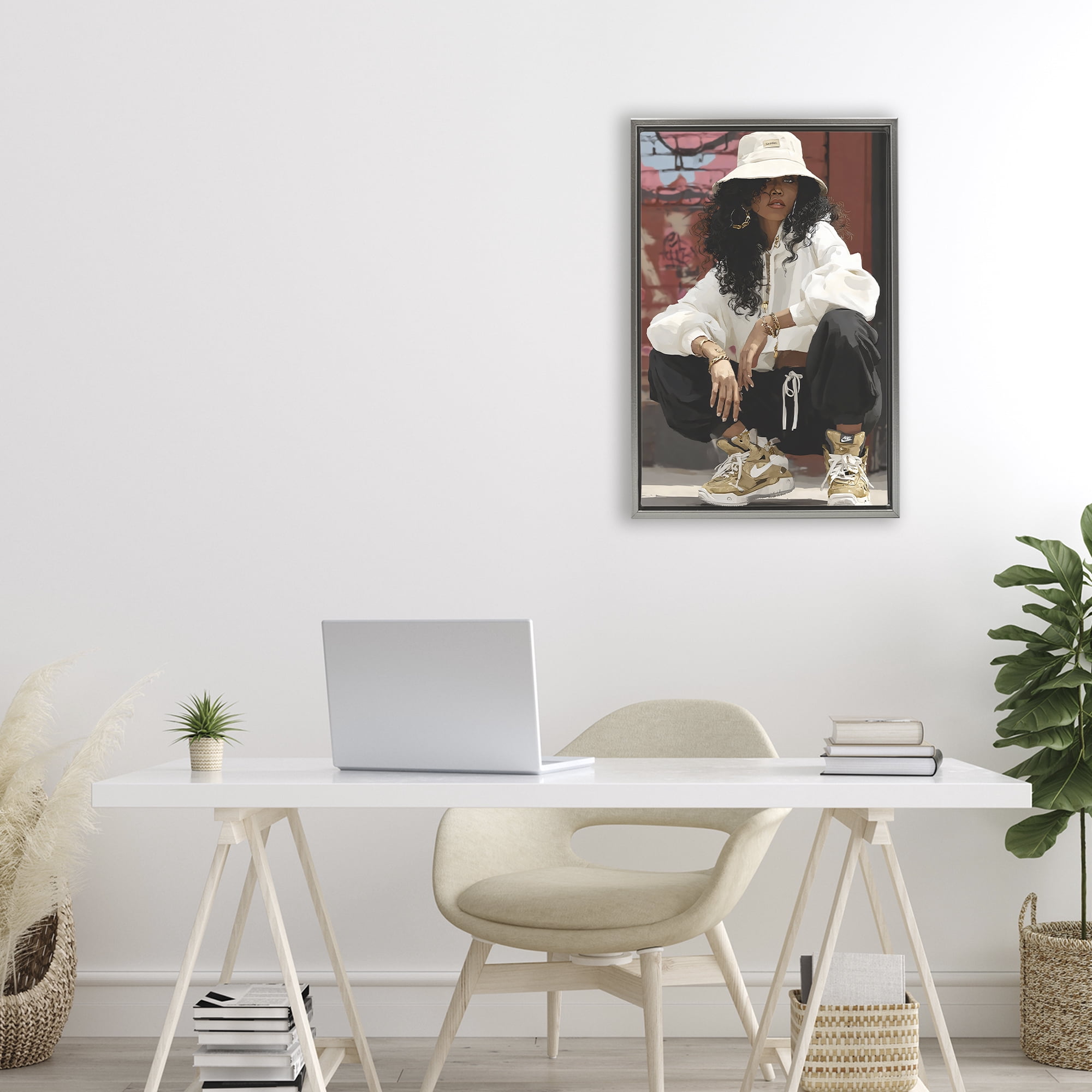 Stupell Industries Urban Streetwear Bucket Hat Gray Framed Floater Canvas Wall Art, design by Franklyn Gregory