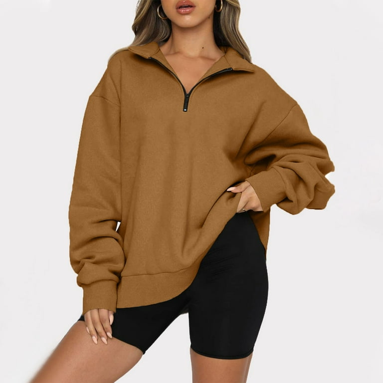 TQWQT Oversized Zip Up Hoodie for Women Half Zip Neckline Sweatshirt Solid  Color Oversized Long Sleeve Sweatshirt Hoodie Fall Y2k Pullover