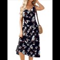 thumbnail image 3 of Vestido de Verano para Mujer, Sin Mangas, Floral, con Cuello Redondo, Cintura Alta, Corte A, Midi y Bolsillos y Negro M, 3 of 10