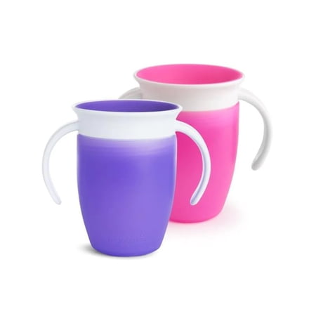 Munchkin 2019 Miracle 360° Trainer Cup 7 oz, Assorted Colors (PinkPurple or BlueGreen), 2-Pack