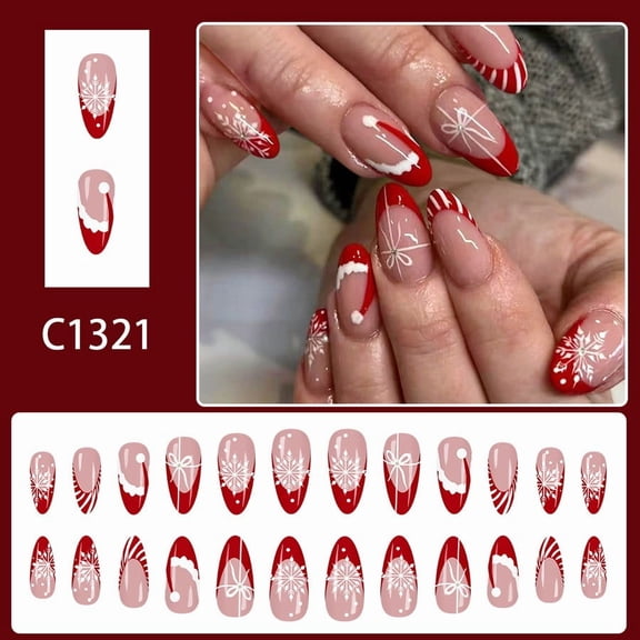 Feledorashia Christmas Press On Nails, Acrylic False Nails, Heart Polka Dot Nail Art, Wearable Manicure Set