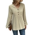 thumbnail image 1 of MAWCLOS Ladies Loose Puff Sleeves Tunic Blouse Spring Buttons Decor Chiffon Tops Khaki XL, 1 of 4