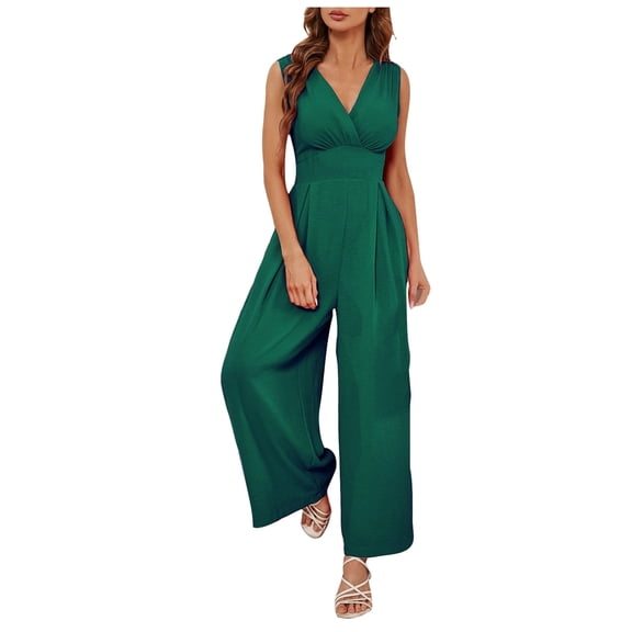 Women's Casual Summer Dress Sleeveless Comfortable Waistband Jumpsuit Stylish Flowy Feminine Outfit