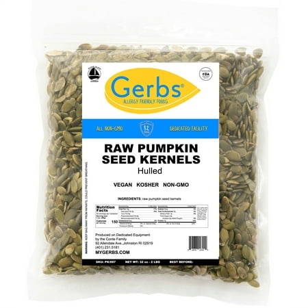 Raw Pumpkin Seed Kernels by Gerbs - 2 LBS - Top 14 Food Allergen Free & Non GMO - Vegan & Kosher - (Best Non Gmo Foods)