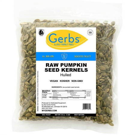 Raw Pumpkin Seed Kernels by Gerbs - 2 LBS - Top 14 Food Allergen Free & Non GMO - Vegan & Kosher -