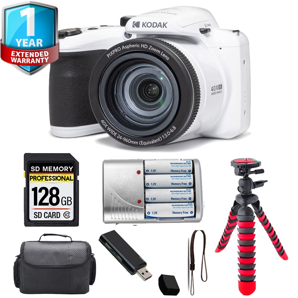 Kodak PIXPRO AZ405 Digital Camera (White) + Spider Tripod + Case+ 1 Yr Warranty
