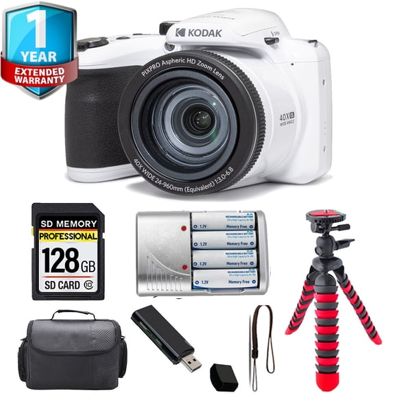Kodak PIXPRO AZ405 Digital Camera (White) Spider Tripod Case 1 Yr Warranty