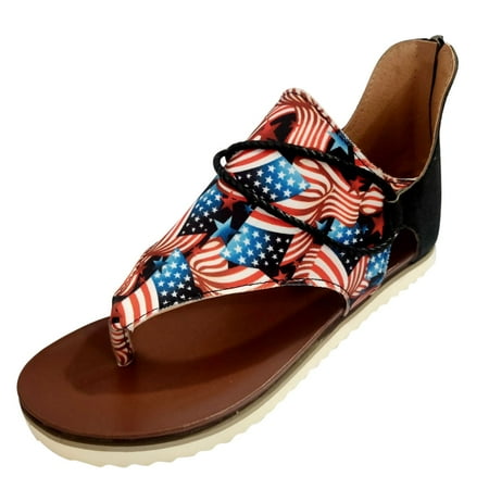 

Women Summer Independence Day Zipper Shoes Beach Open Toe Breathable Sandals
