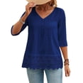 thumbnail image 1 of Camisas Y Tops de Verano de Mujer Estilo Bosque Francés Camisa de Bordado Hueco Cuello Redondo de Poliéster Camisas de Manga Corta para Mujeres Verano, 1 of 7