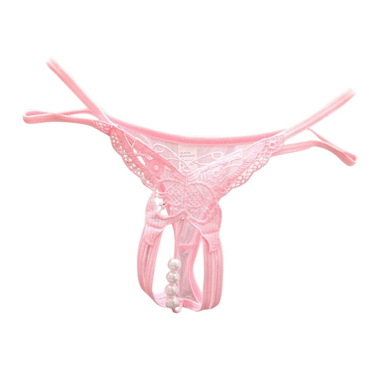 ZMHEGW Seamless Underwear For Women Embroidered Hollow Butterfly Low Waist  Underpants Open Cut Pearl Massage Thong Women's Panties