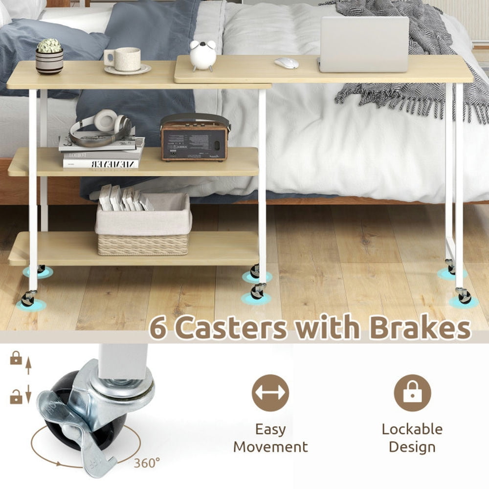 Demi Bonn 360° Rotating Computer Desk with 2-Tier Storage Shelves, Small Home Office Desk Study Writing Table, Beige