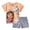 Khaki / blue, variant on Dreamworks Gabby's Dollhouse Pandy Paws Cakey Cat Toddler Girls T-Shirt and paperbag waist Chambray Shorts Outfit Set Toddler to Big Kid