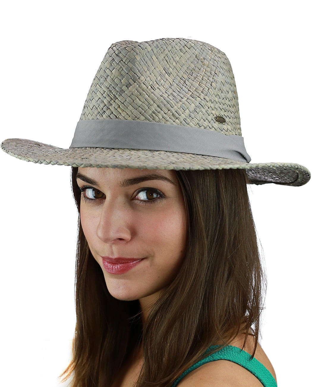 C.C C.C Women's Raffia Straw Weaved Panama Sun Hat with Ribbon Trim
