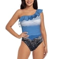 thumbnail image 4 of Daiia Lighthouse On The Waters Women's One Piece Swimsuits Personalized One Shoulder Swimwear Asymmetric Ruffle Bathing Suits-Large, 4 of 8