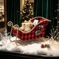 thumbnail image 2 of Christmas Sleigh Shaped Candy Flower Storage Blasket, Vintage Classic Plaid Style Flower Basket Sturdy Reinforced Gift Storage Candy Basket for Christmas Party Family Home Decor Tabletop Display, 2 of 6