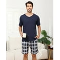 thumbnail image 3 of BEOEOSY Matching Pajamas for Couples Soft Mens Lounge Set Short Sleeve Shorts Pajamas Casual V Neck Sleepwear Loungewear (Navy Blue-Men,S), 3 of 7