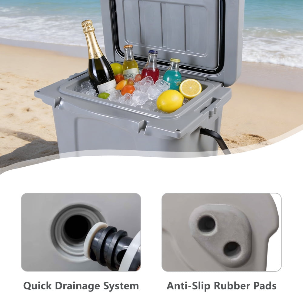 25QT Portable Insulated Hard Cooler, 5-7 Day Ice Retention Cooler with Bottle Opener & Cup Holders, Rotomolded Ice Chest for Camping, Fishing, Beach & Outdoor Adventures, Navy Blue