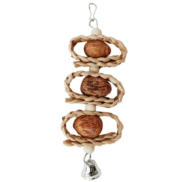 Parrot Chew Toy Natural - Hanging Grass Bird Cage Toy Parrot Swing Toy with Bell