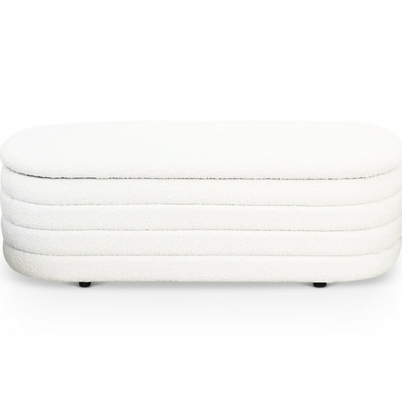 White Boucle Storage Bench - Fabric Upholstery, Frame, Mid-century Modern, For Various Rooms, , , And Easy To Maintain With Upholstered, Wood Style, Fits Living Room, Bedroom, Entry, Bedside, Color,
