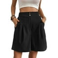 thumbnail image 5 of Lroveb High Waisted Shorts for Women Womens Shorts Casual Summer 2024 Trendy Elastic Back Wide Leg With Pockets Knee Length Pleated Black, 5 of 7