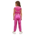 thumbnail image 5 of SiiRoh Girls Street Hip Hop Jazz Dance Outfits Sleeveless Sequin Hooded Vest Crop Top with Metallic Pants Set Hot Pink 12, 5 of 7