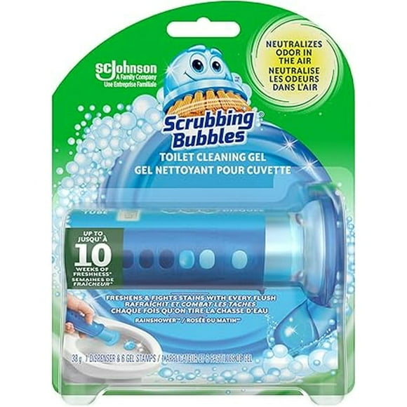 Scrubbing Bubbles Toilet Bowl Cleaner, Fresh Gel Toilet Cleaning Stamp, Rainshower Scent, Dispenser with 6 Gel Stamps