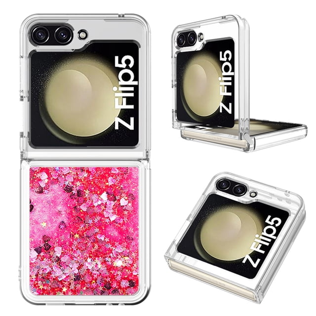 Case for FOXDOCK Sansung Galaxy Z Flip 5 Full Corner Protection Glitter Phone Case with Ring Holder