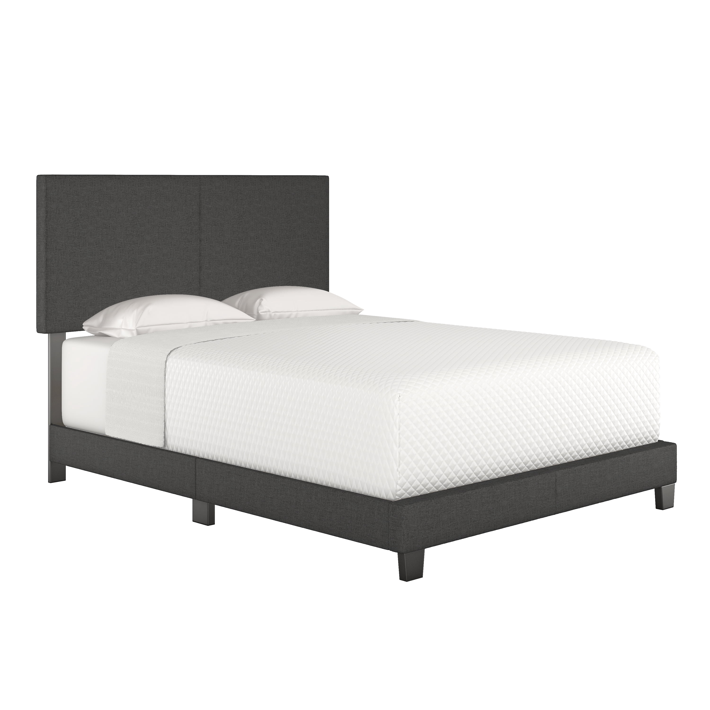 Boyd Sleep Milan Black Linen Queen Size Fully Upholstered Platform Bed Frame with Adjustable Headboard, Qualified Box Spring or Foundation Required for Use